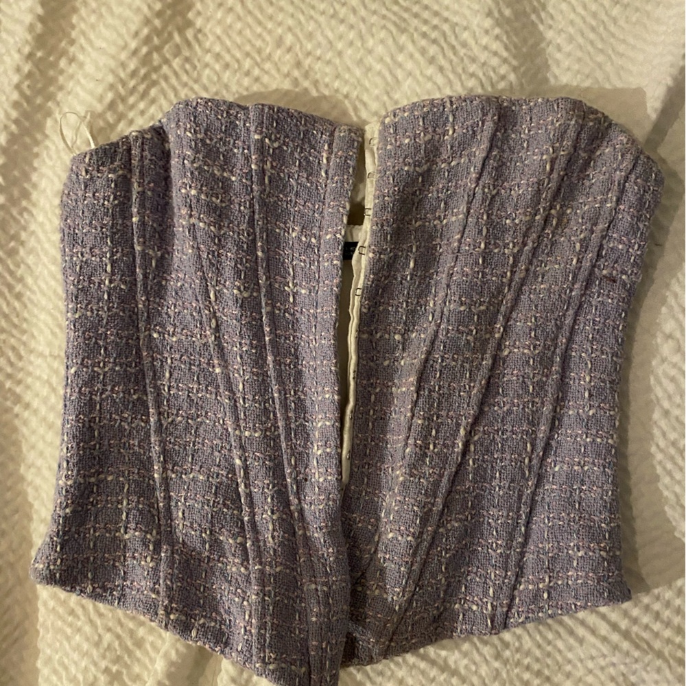 ZARA purple white light blue tweed corset top size small
